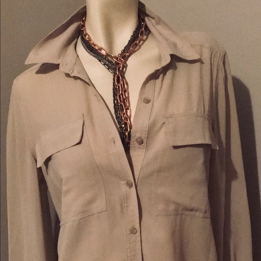 Spense Beige Sheer Rayon Long Shirt